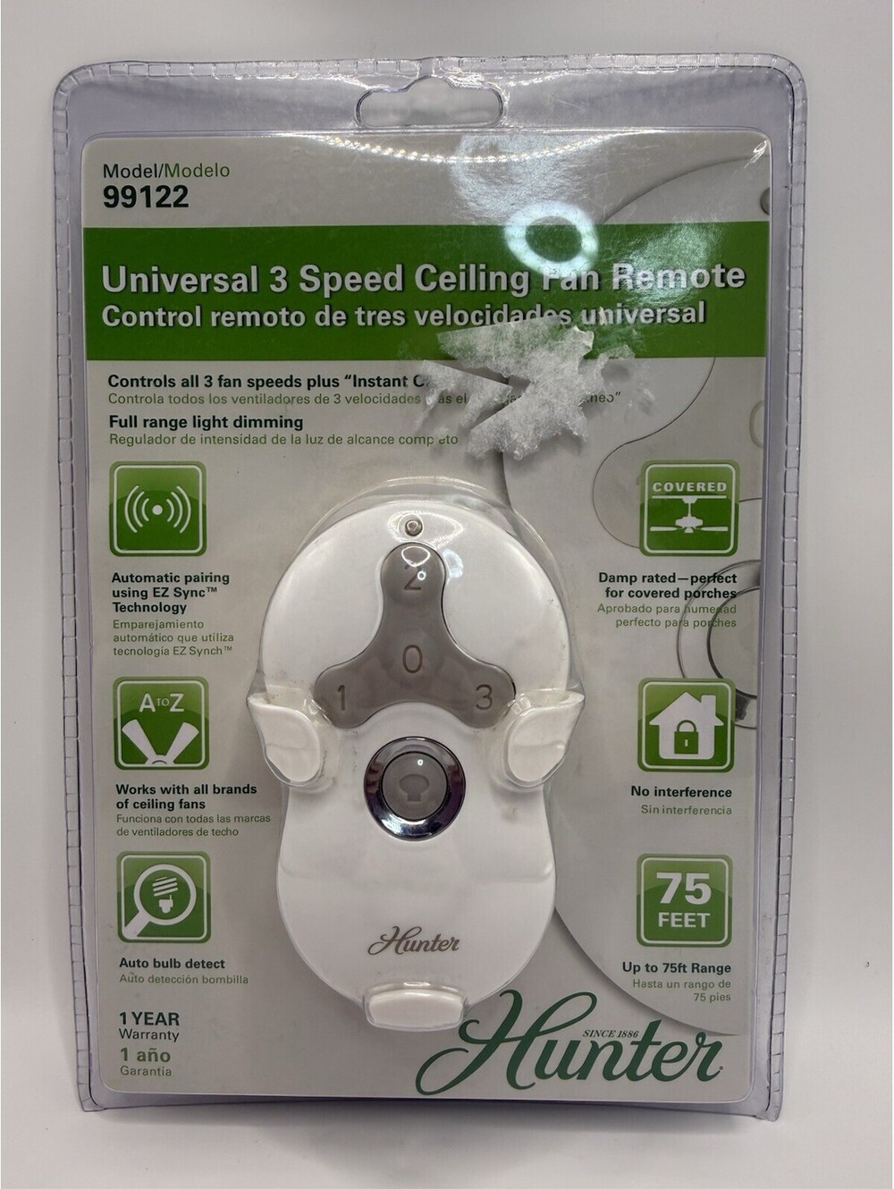HUNTER Universal 3 Speed Ceiling Fan Remote Control Model 99122 White New Sealed